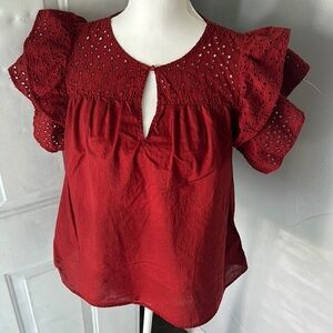 a.n.a Red Ruffled Flutter Sleeve Blouse